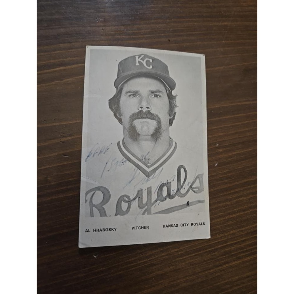 1970s Team Issue Al Hrabosky Kansas City Royals Baseball AUTOGRAPHED Photo Card